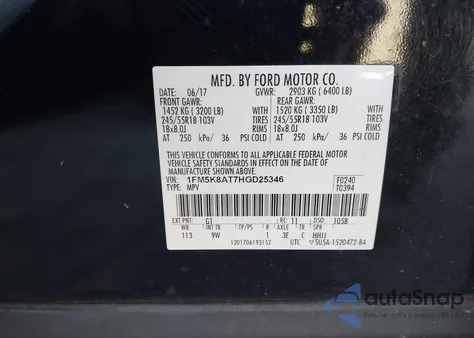 2017 Ford Police Interceptor from USA, damaged, VIN 1FM5K8AT7HGD25346